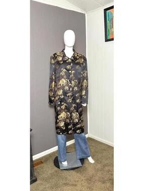 1990's Satin Jacquard Long Jacket size 22 Statement Piece Glam Evening Overcoat